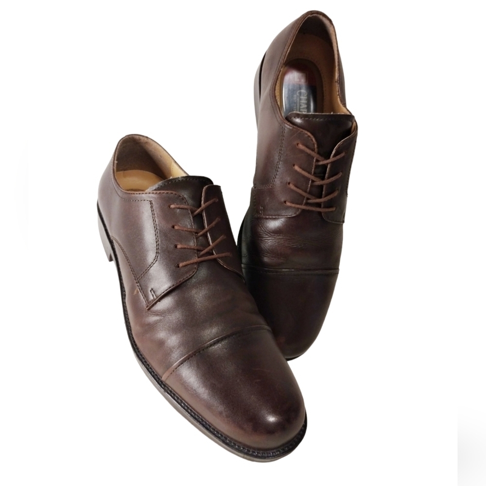 Chaps Lace Up Loafers Mens Size 10.5‎ Brown Leather Cap Toe Casual Career Shoes